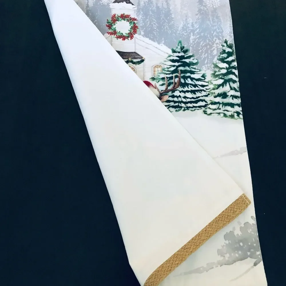Winter Christmas Deer Chapel Church Holiday Table Runner